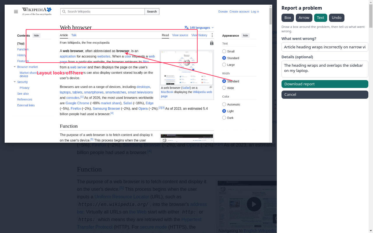 Client annotating a screenshot